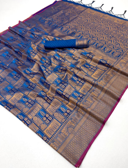 Steel Blue Kanjivaram Silk Ready to wear/Easy Saree - Panaash Saree