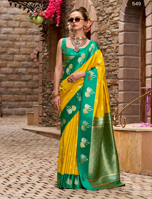 Yellow Satin Silk Readymade/Easy Saree