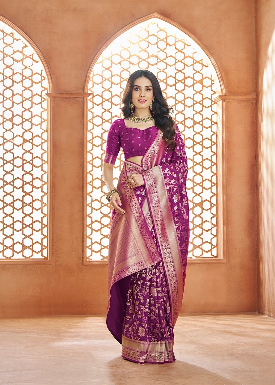 Purple Color Banarasi Silk Readymade/Easy Fancy Saree