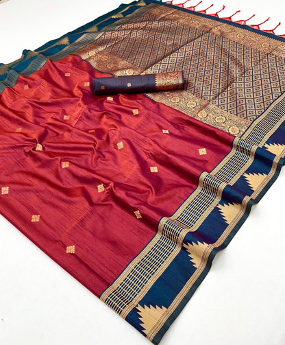 Maroon Color Tussar Silk Readymade/Easy Saree