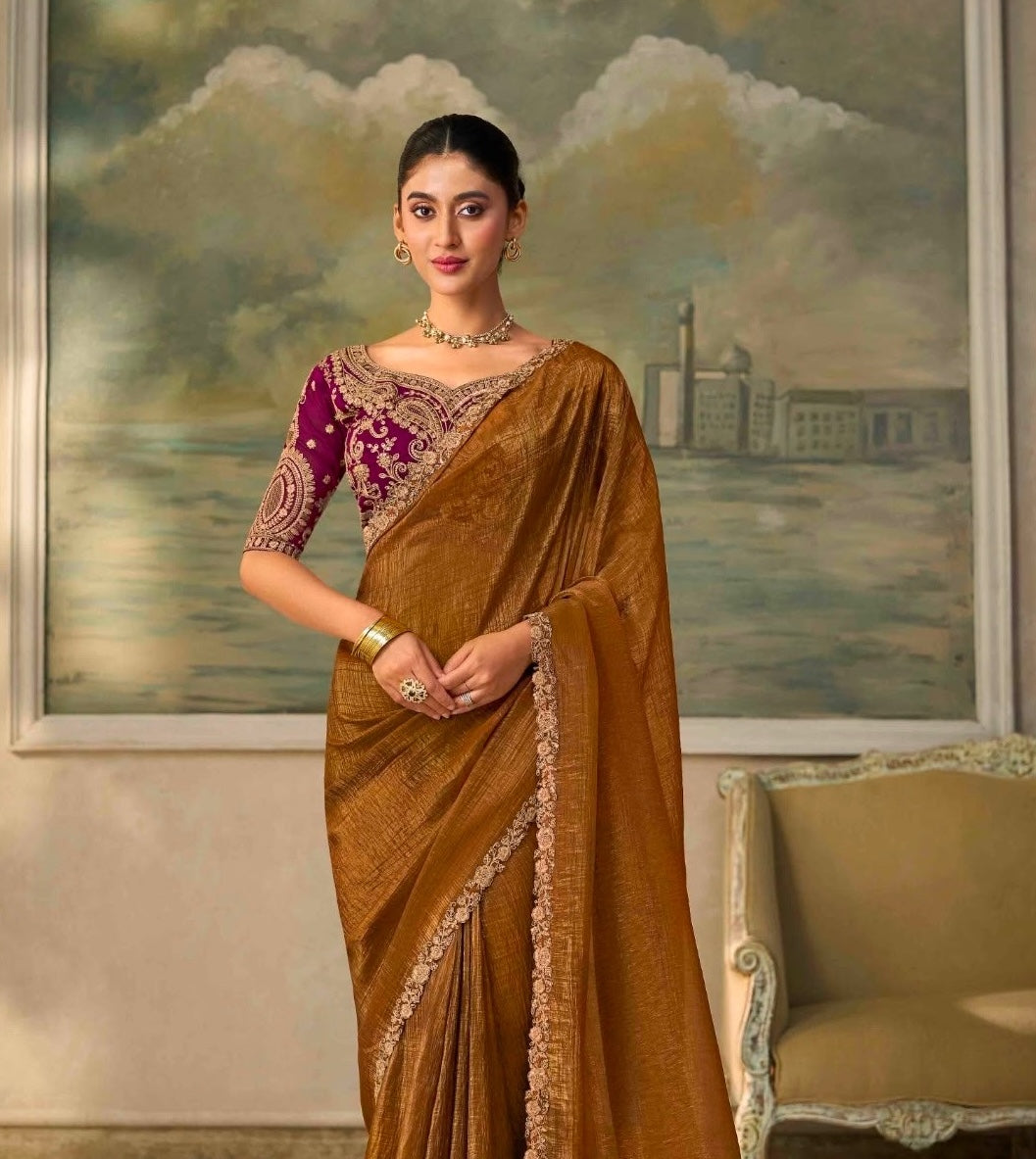 Copper Cocktail Ready To Wear/Easy Saree by Stylebypanaash 