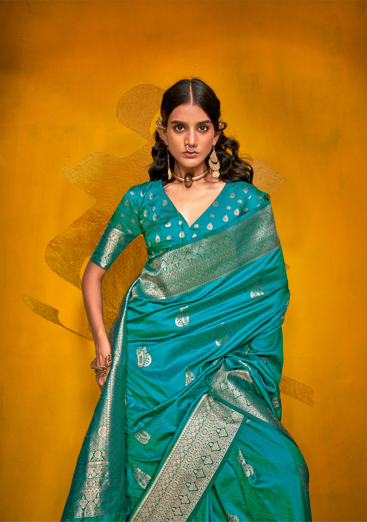 Turquoise Color Kanjivaram Silk Readymade/Easy Saree