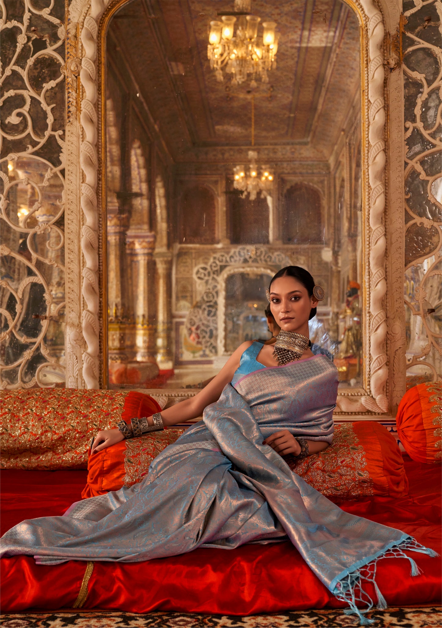 Light Blue Kanjivaram Silk Normal Drape Saree - Panaash Saree