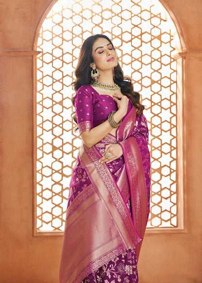 Purple Color Banarasi Silk Readymade/Easy Fancy Saree