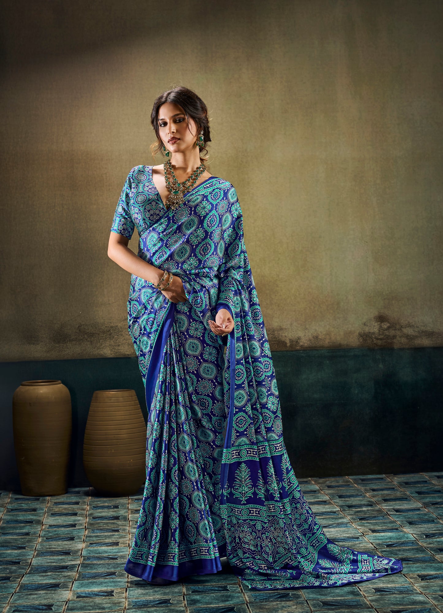 Turquoise Modal Silk Ready To Wear/Easy Saree by Stylebypanaash 
