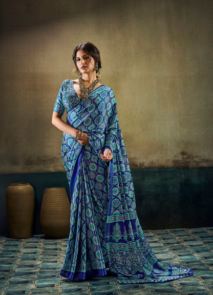 Turquoise Modal Silk Ready To Wear/Easy Saree by Stylebypanaash 