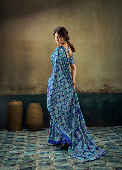 Turquoise Modal Silk Ready To Wear/Easy Saree by Stylebypanaash 