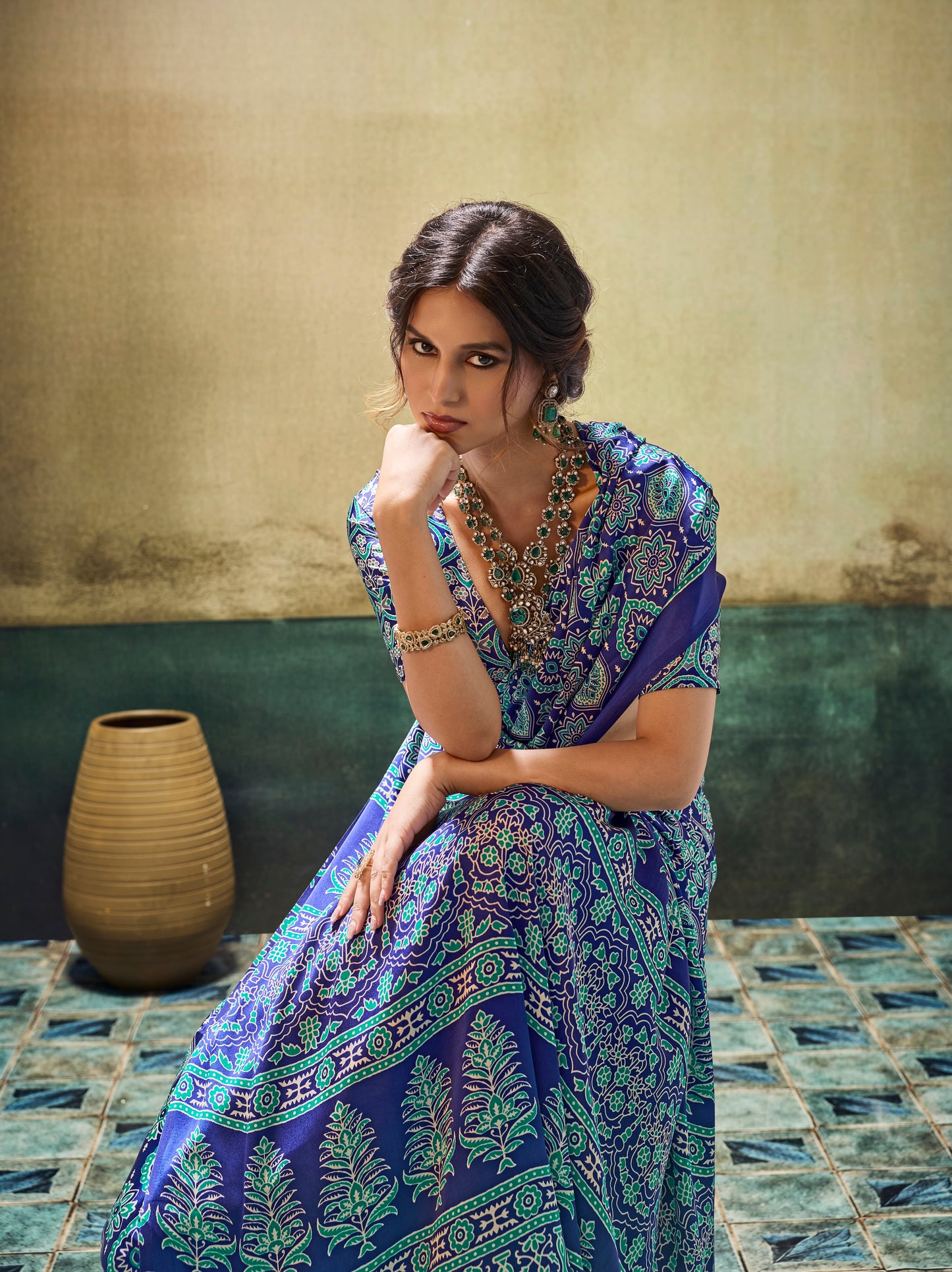 Turquoise Modal Silk Ready To Wear/Easy Saree by Stylebypanaash 
