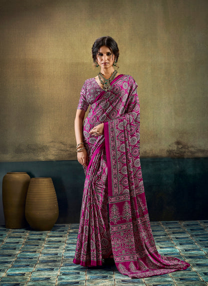 Berry Pink Modal Silk Ready To Wear/Easy Saree by Stylebypanaash 