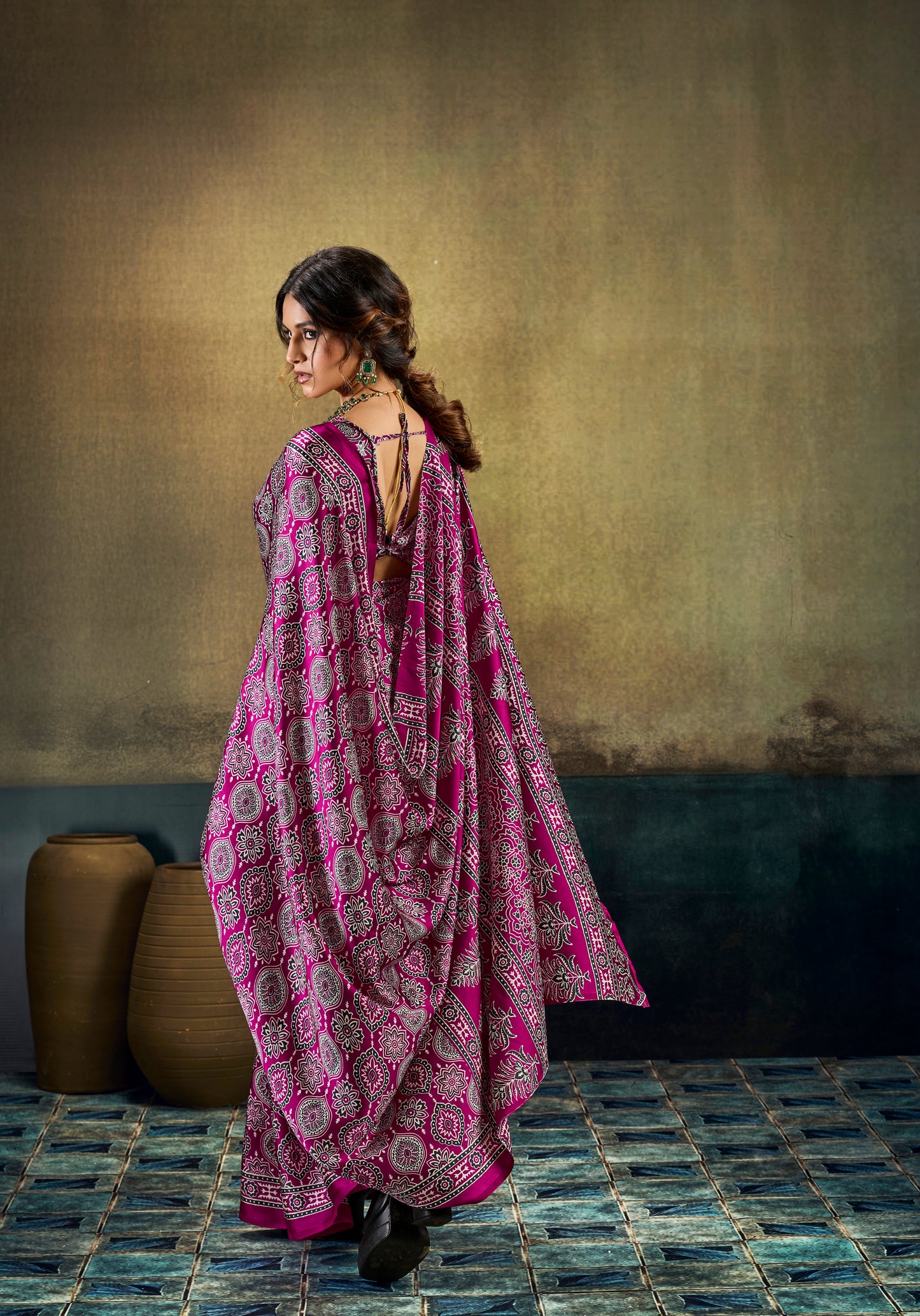 Berry Pink Modal Silk Ready To Wear/Easy Saree by Stylebypanaash 