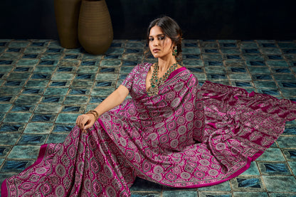 Berry Pink Modal Silk Ready To Wear/Easy Saree by Stylebypanaash 