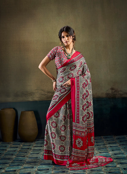 Red Modal Silk Ready To Wear/Easy Saree by Stylebypanaash 