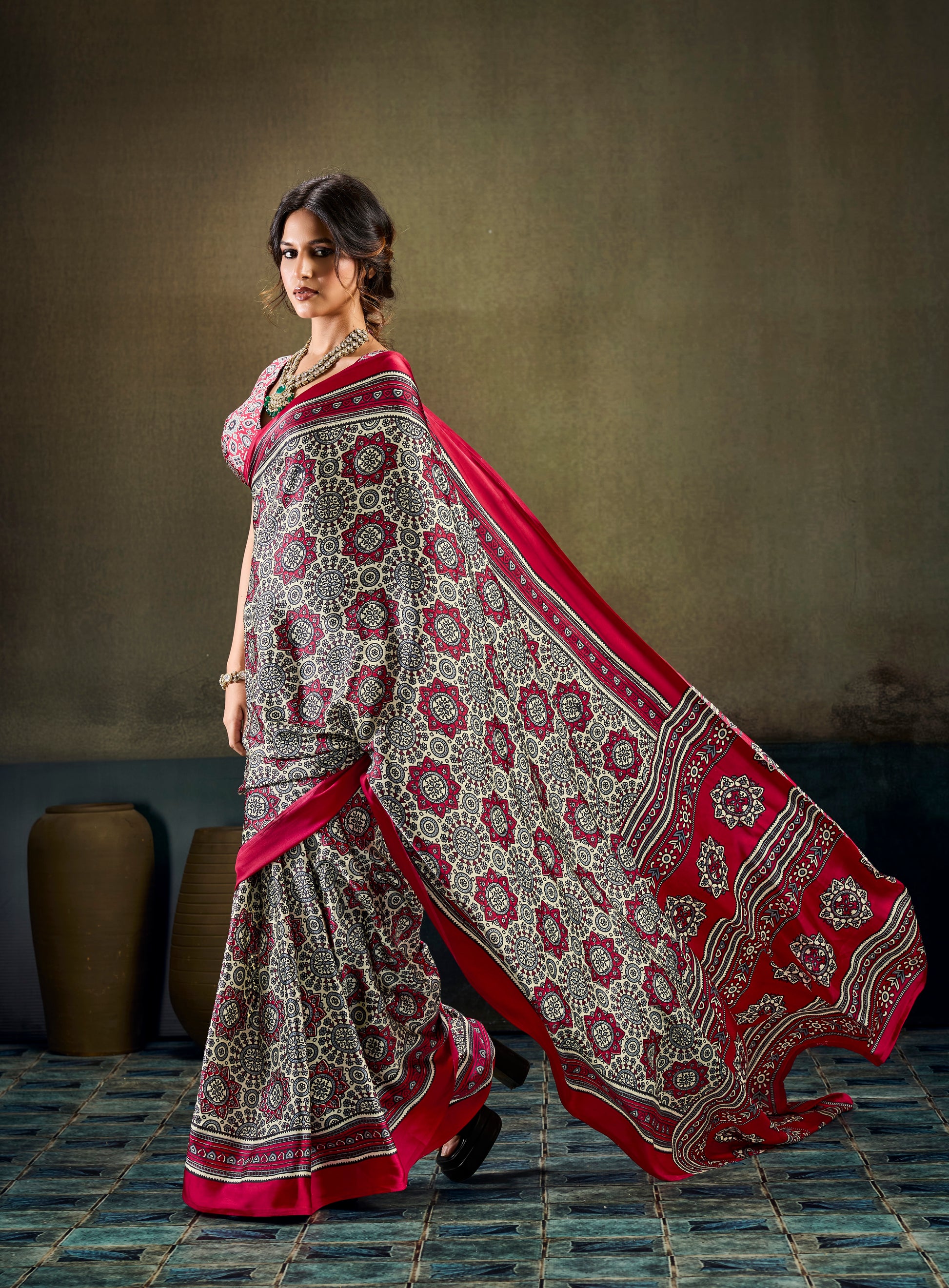 Red Modal Silk Ready To Wear/Easy Saree by Stylebypanaash 