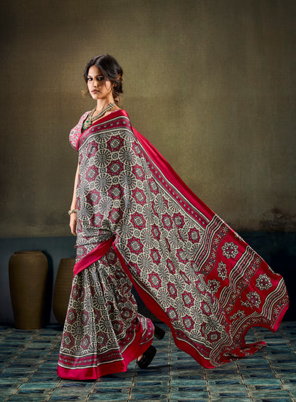 Red Modal Silk Ready To Wear/Easy Saree by Stylebypanaash 
