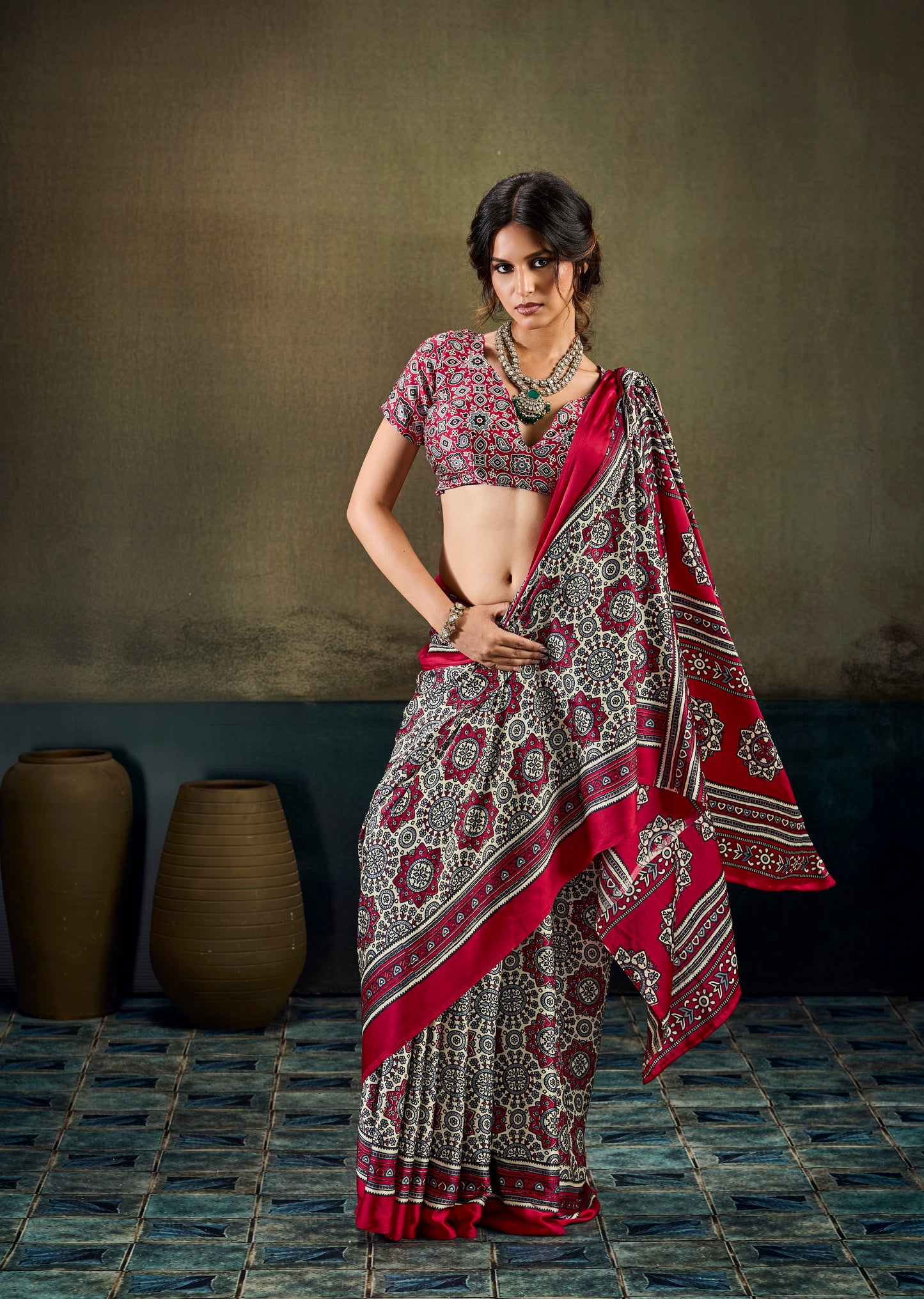 Red Modal Silk Ready To Wear/Easy Saree by Stylebypanaash 