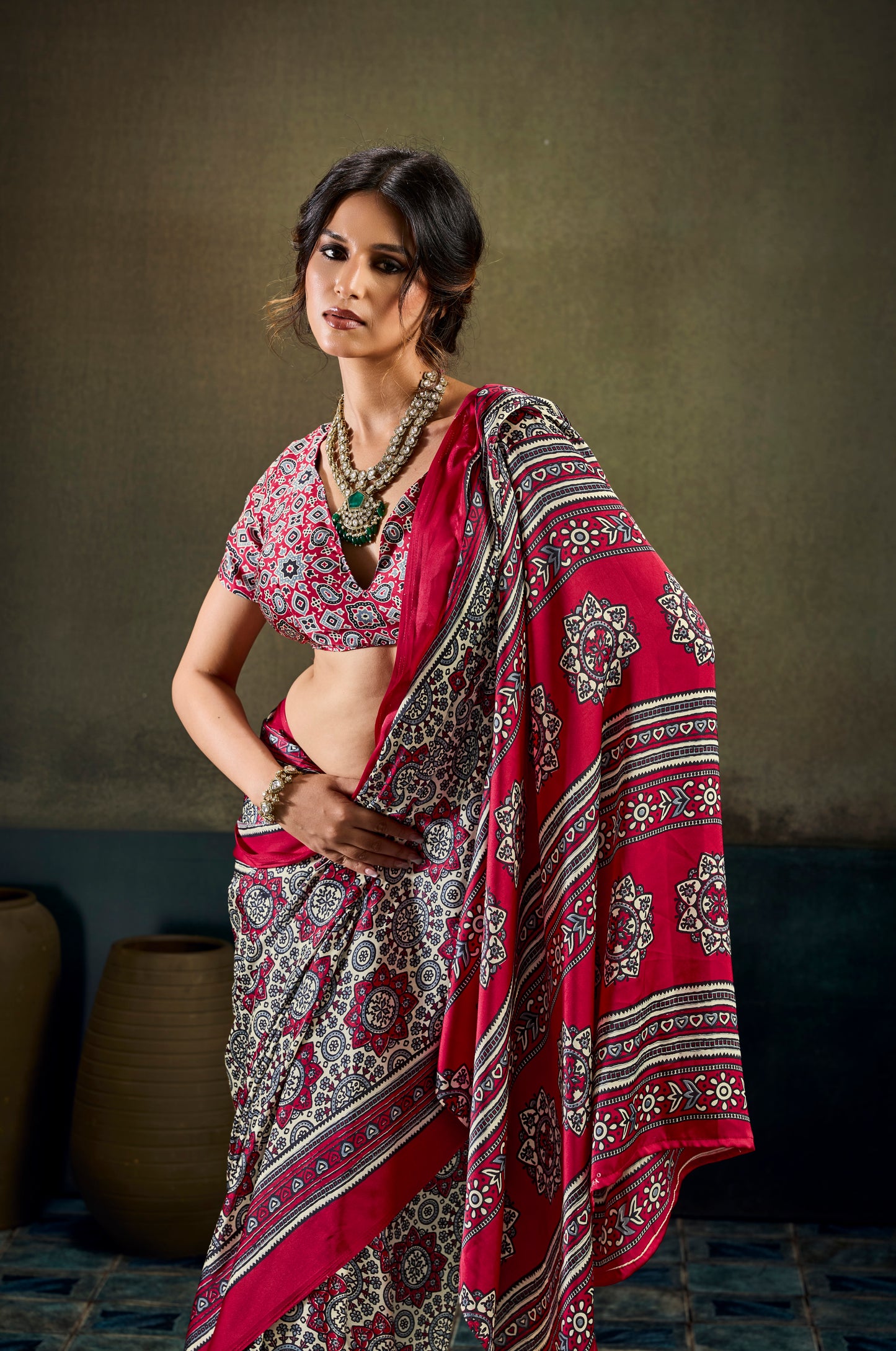 Red Modal Silk Ready To Wear/Easy Saree by Stylebypanaash 