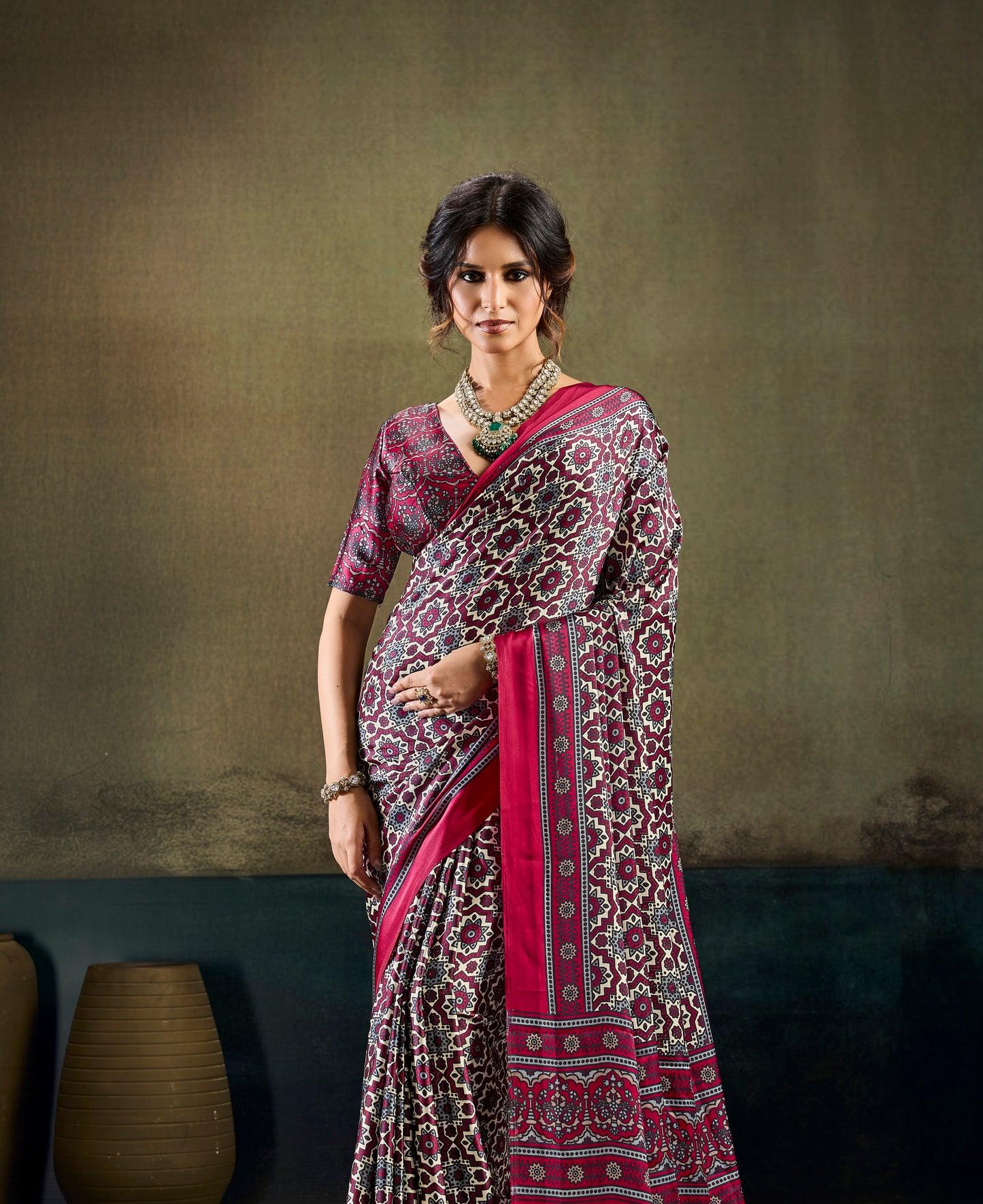 Deep Pink Modal Silk Ready To Wear/Easy Saree by Stylebypanaash 
