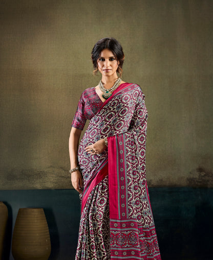 Deep Pink Modal Silk Ready To Wear/Easy Saree by Stylebypanaash 