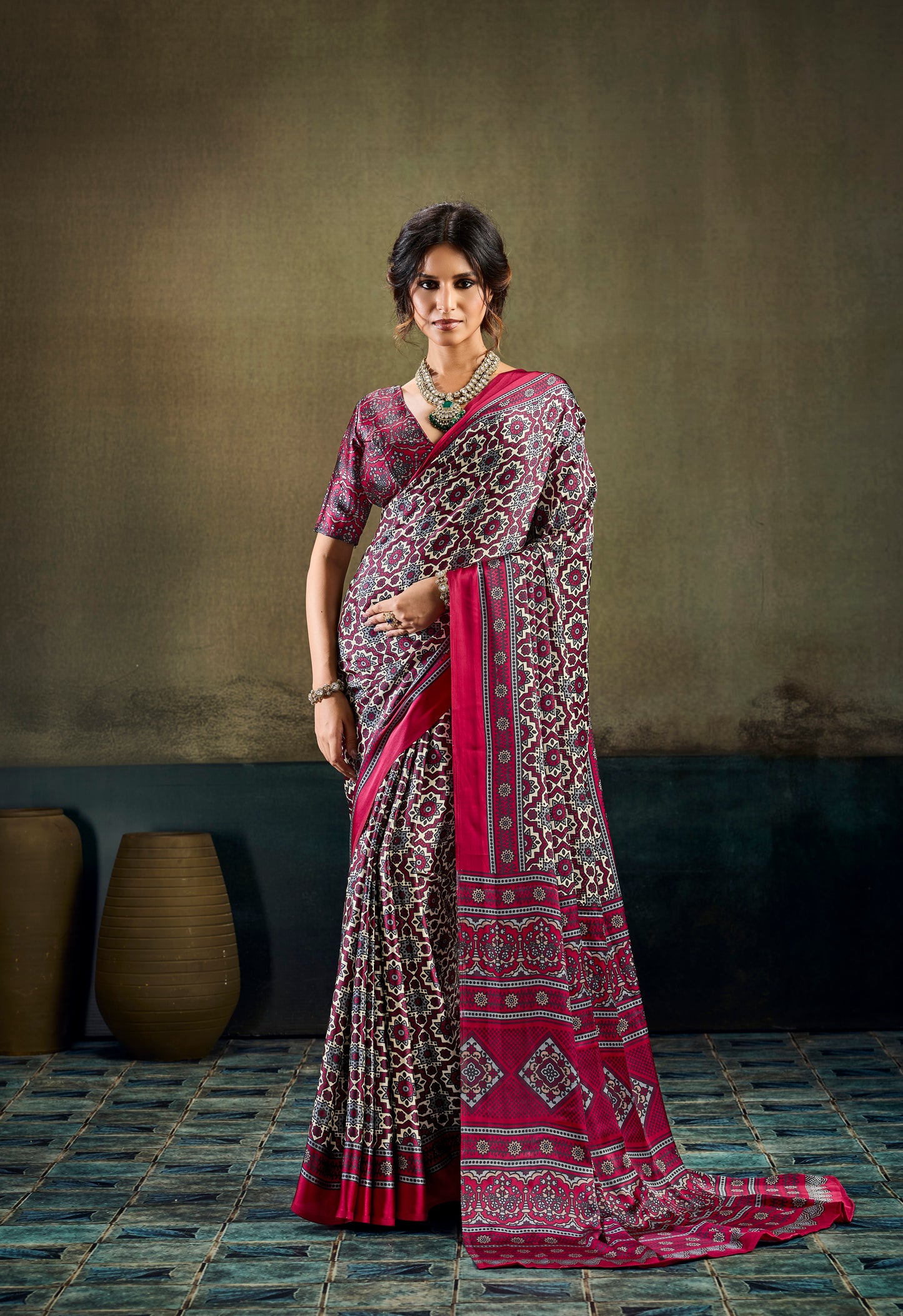 Deep Pink Modal Silk Ready To Wear/Easy Saree by Stylebypanaash 
