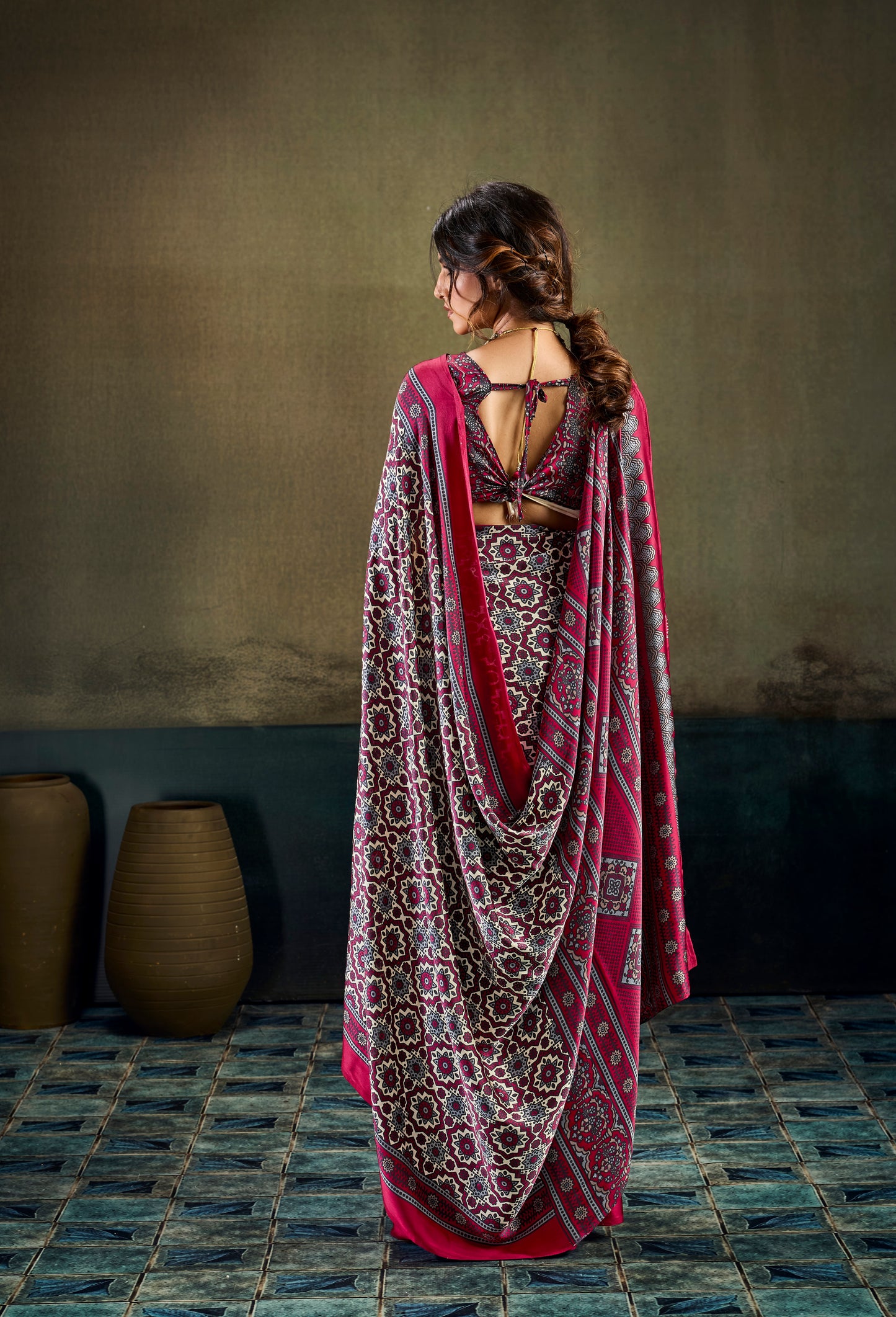  Deep Pink Modal Silk Ready To Wear/Easy Saree by Stylebypanaash 