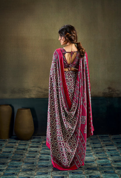  Deep Pink Modal Silk Ready To Wear/Easy Saree by Stylebypanaash 