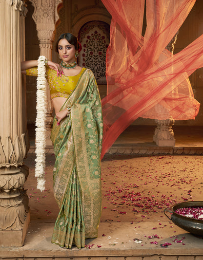 Green Color Designer Kanjivaram Readymade/Easy Saree