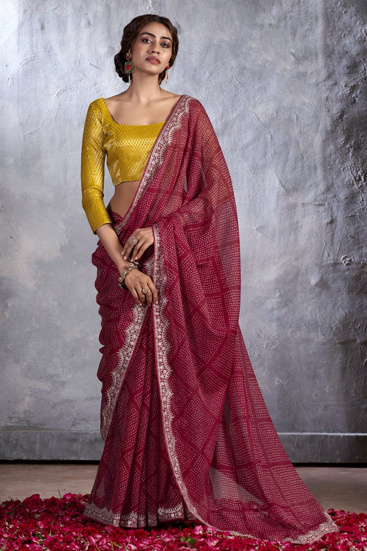 Red Color Georgette Readymade Saree