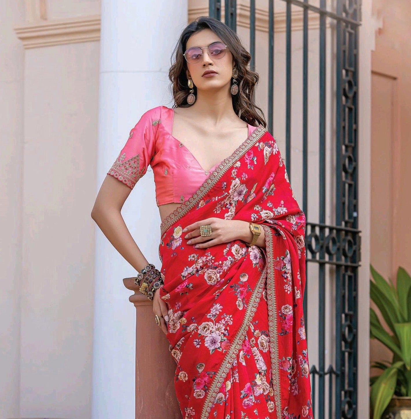 Red Color Printed Silk Readymade/Easy Saree