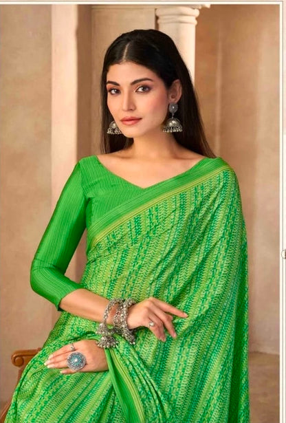 Lime Green Crepe Silk Ready To Wear/Easy Saree by Stylebypanaash 