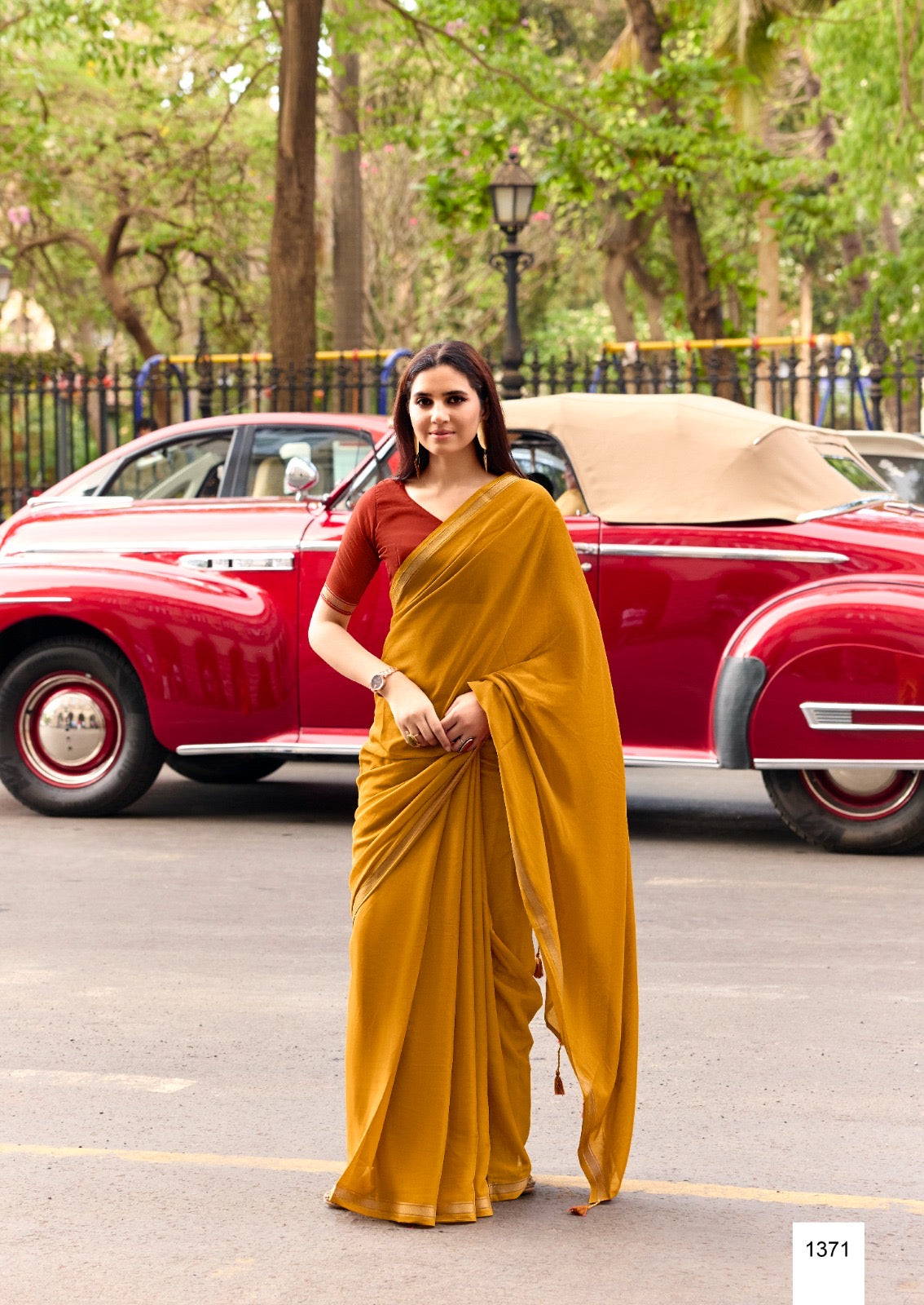 Mustard Mul Cotton Ready To Wear/Easy Saree
