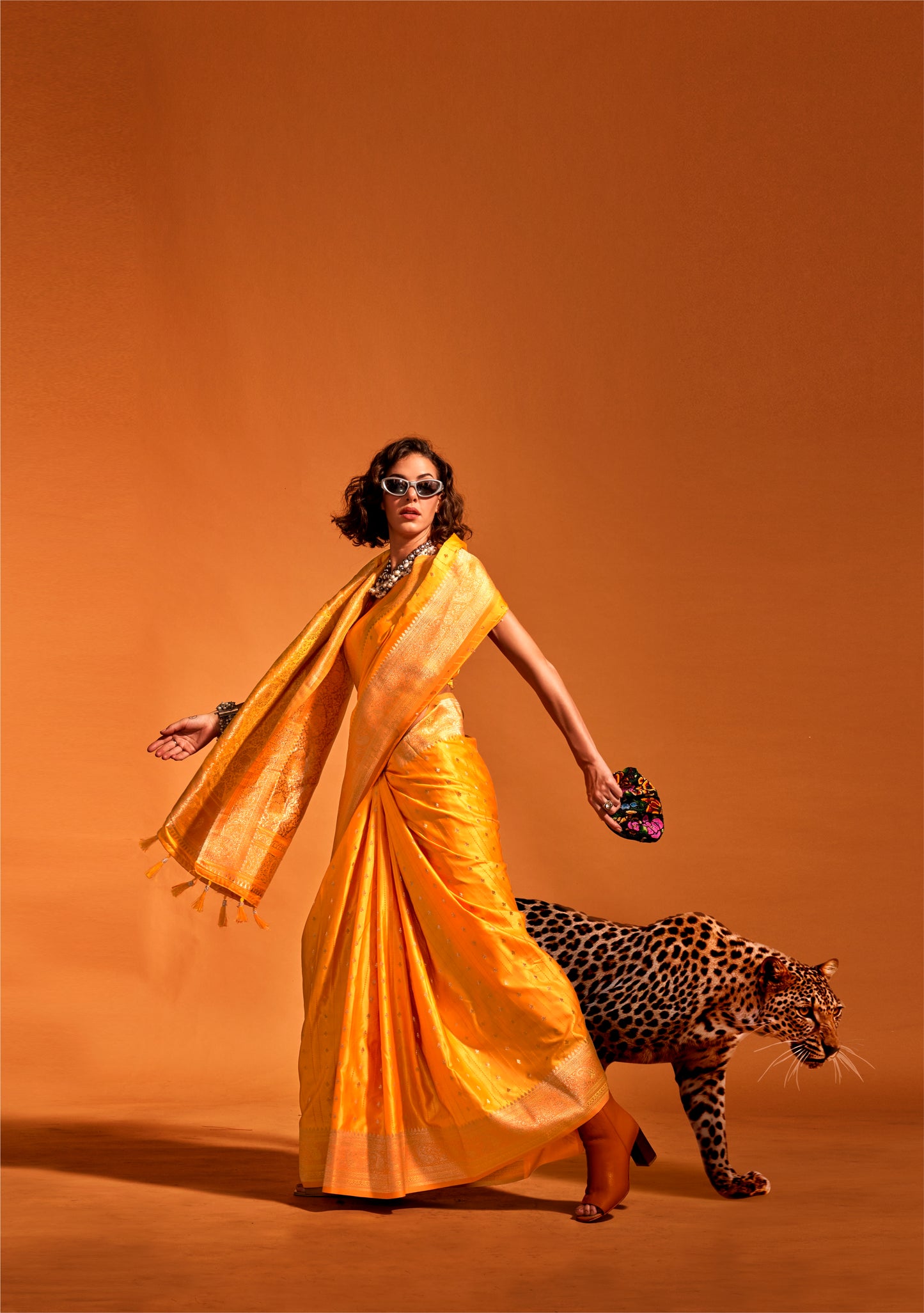 Yellow Satin Silk Readymade Saree