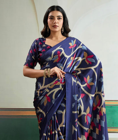 Blue Crepe Silk Readymade/Easy Saree