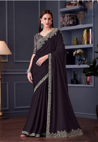 Dark Plum Cocktail Ready To Wear/Easy Saree by StylebyPanaaash