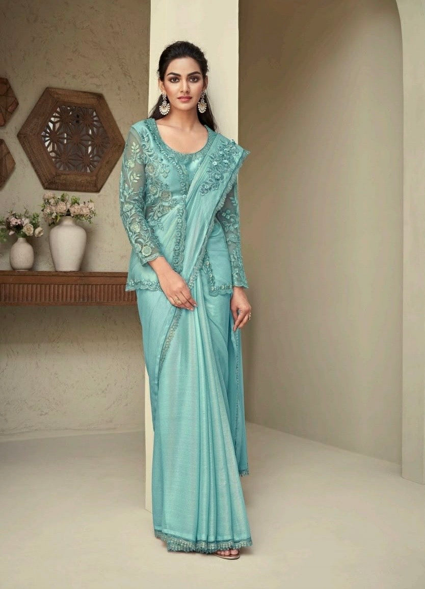 Sky Blue Cocktail Readymade Saree