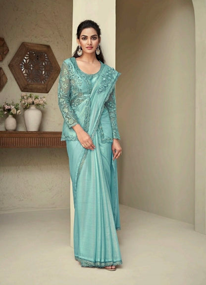 Sky Blue Cocktail Readymade Saree