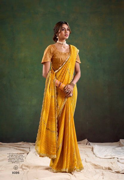 Yellow Color Georgette Readymade/Easy Saree