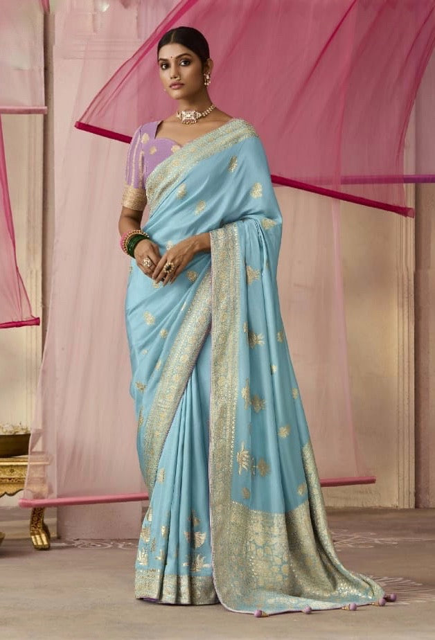 Light Blue Color Designer Kanjivaram Silk Readymade/Easy Saree