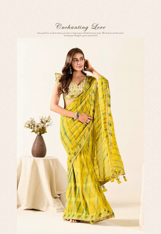 Yellow Georgette Readymade Saree