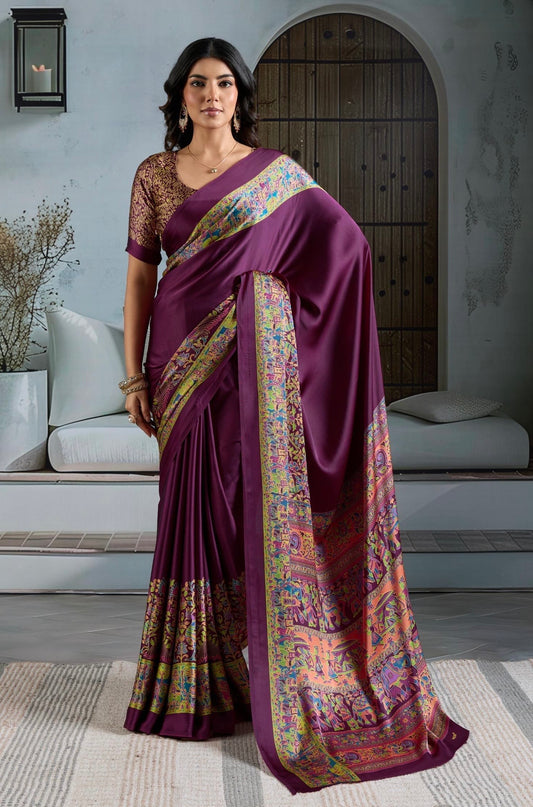Magenta Crepe Silk Readymade Saree