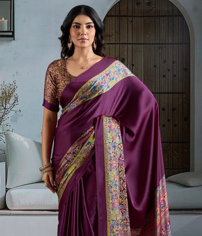 Magenta Crepe Silk Readymade Saree