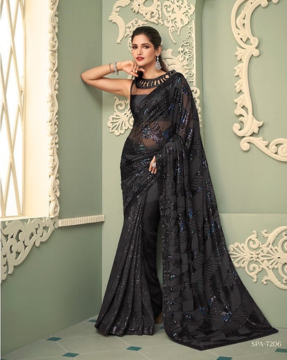 Black Color Cocktail Readymade Saree