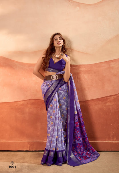 Purple Color Silk Cotton Readymade/Easy Saree