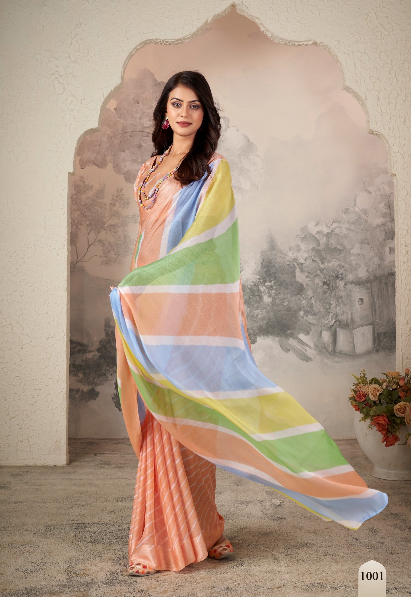 Multi Color Georgette Readymade/Easy Saree