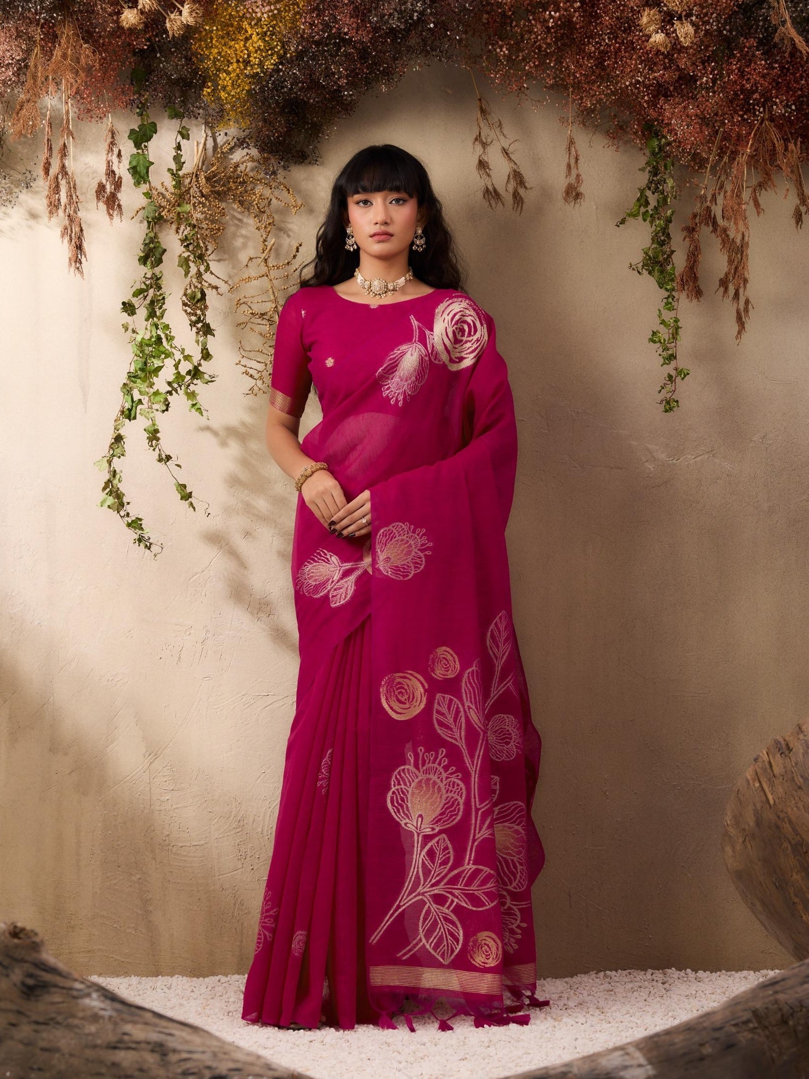 Magenta Pink Munga Silk Readymade/Easy Saree - Panaash Saree