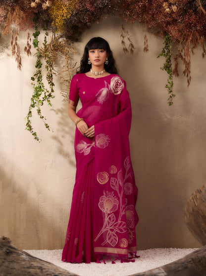 Magenta Pink Munga Silk Readymade/Easy Saree - Panaash Saree