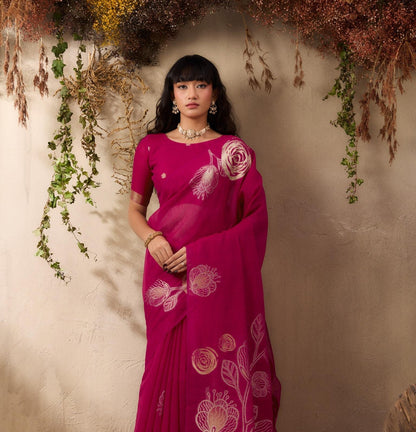 Magenta Pink Munga Silk Readymade/Easy Saree - Panaash Saree