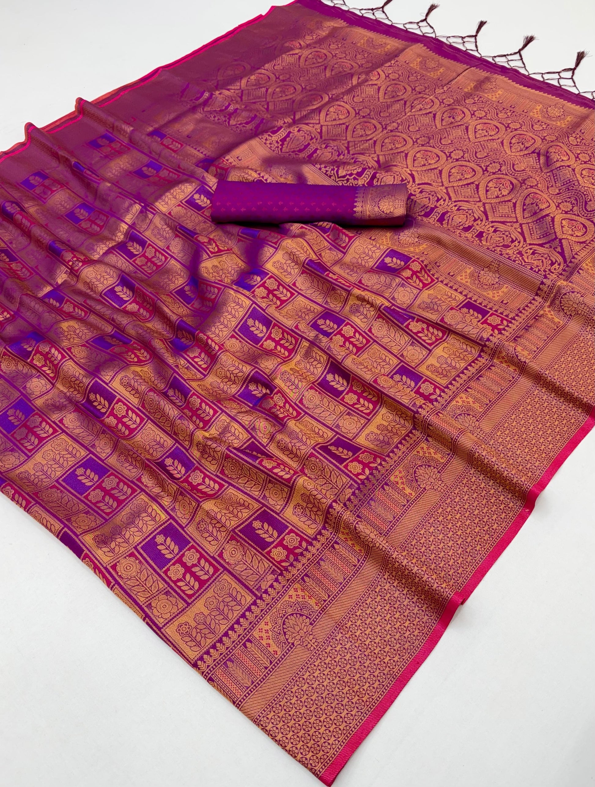 Magenta Pink Kanjivaram Silk Ready to wear/Easy Saree - Panaash Saree