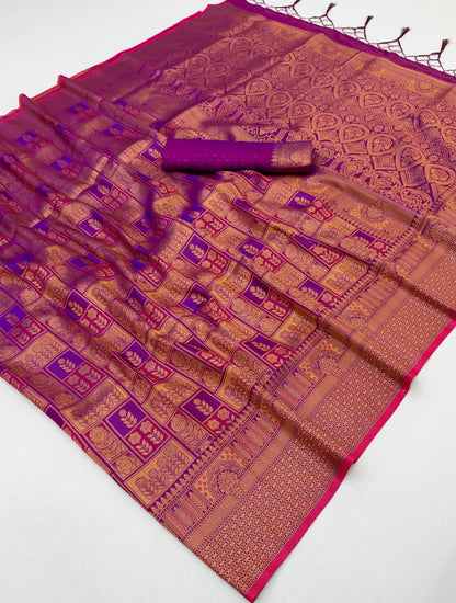 Magenta Pink Kanjivaram Silk Ready to wear/Easy Saree - Panaash Saree