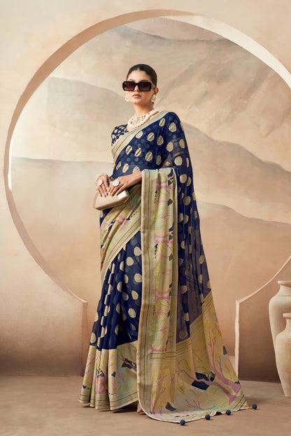 Navy Blue Georgette Readymade/Easy Saree