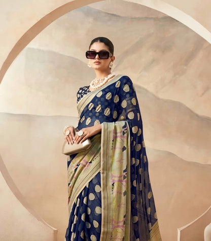 Navy Blue Georgette Readymade/Easy Saree